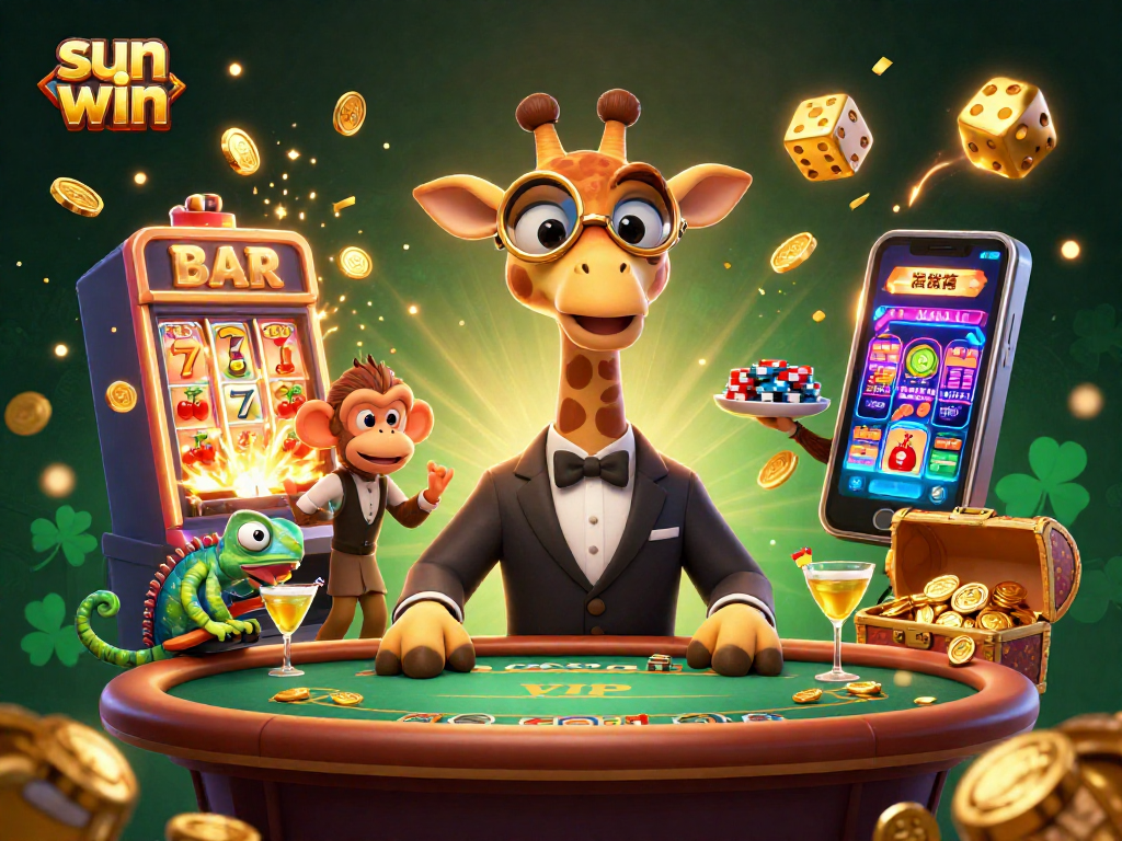 Experience the thrill of sun win casino excitement with a high-roller giraffe at the poker table.