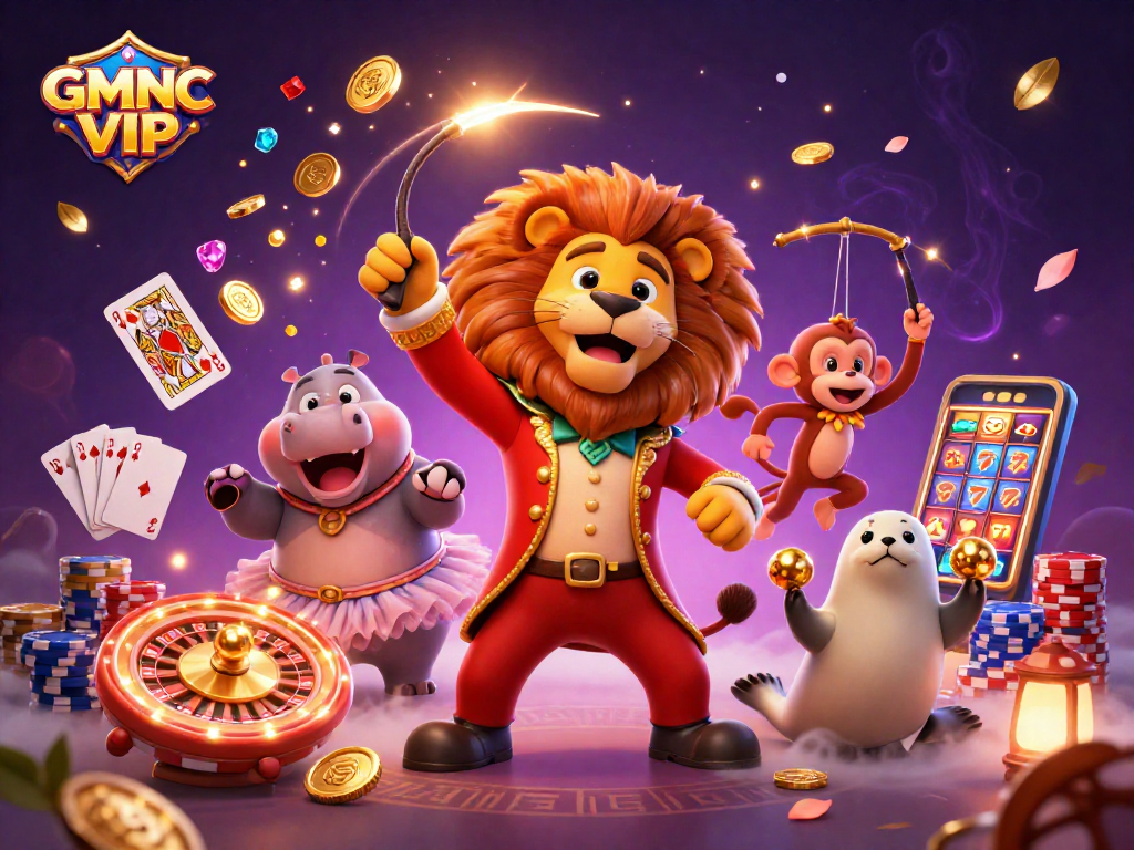 Experience the excitement of GMNC VIP in a vibrant 3D casino scene featuring a lively circus theme.