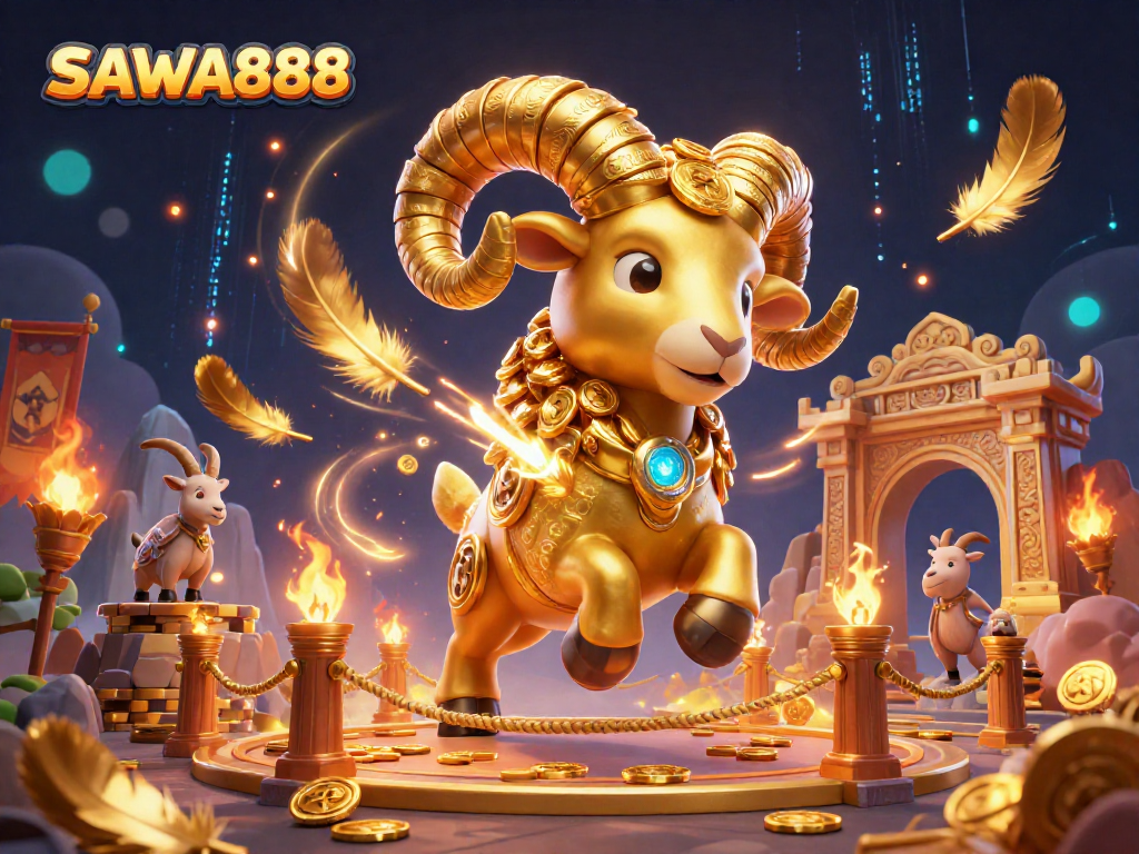 Experience thrilling action with SAWA888 in a vibrant 3D gaming arena filled with collectibles and excitement.