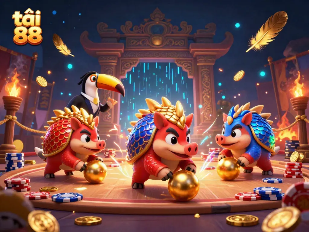 Engage in exciting gameplay with tải go 88, featuring colorful pangolins and vibrant casino elements.