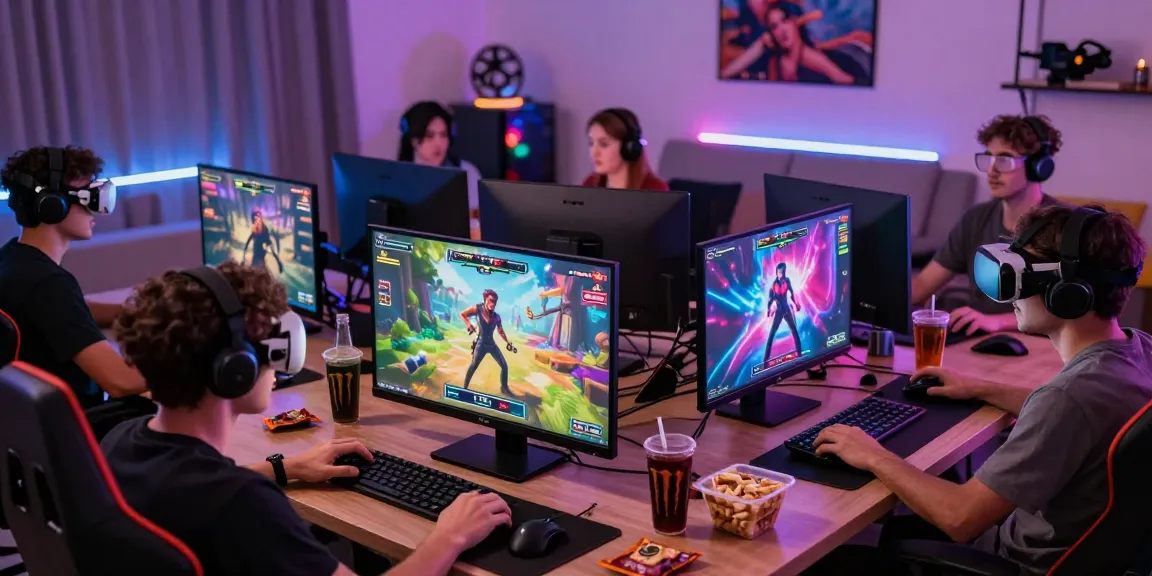 Engaged players enjoying diverse porn games online in a vibrant gaming setup.
