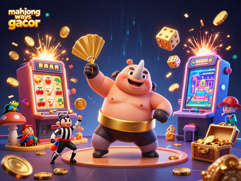 Experience Mahjong Ways Gacor excitement with a vibrant scene of animated characters and a flashy casino backdrop.