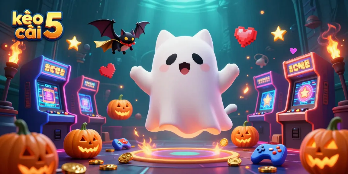 Experience the thrill of kèo nhà cái 5 with a friendly ghost cat and spooky elements in a haunted casino.